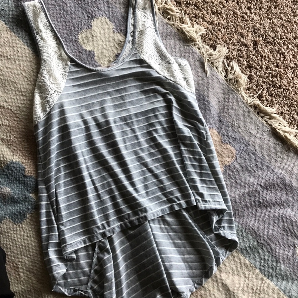 Grey and white striped tank